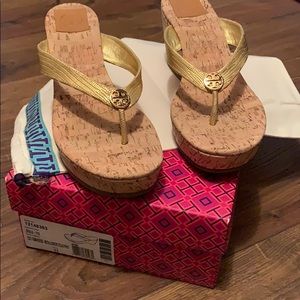Tory Burch gold cork wedge sandals- sz 11